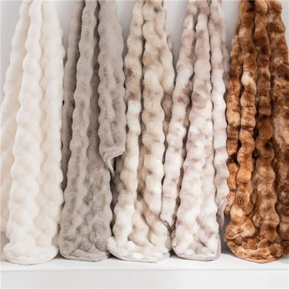NEW West Elm Boho Ivory Faux Rabbit Fur Plush Throw Blanket Bedding - 50